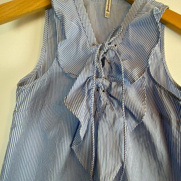 STRADIVARIUS Seersucker Summer Striped Lace Up Tank Top Nautical Blouse Size S - Picture 4 of 9